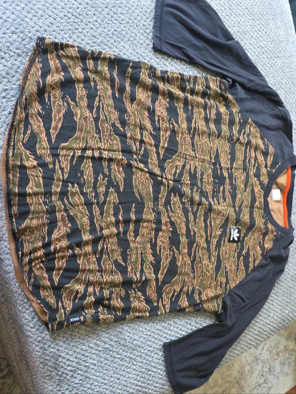 Adidas Tiger Stripe Baseball Raglan Tee - Black, Olive & Tan Camo 3/4 Sleeve